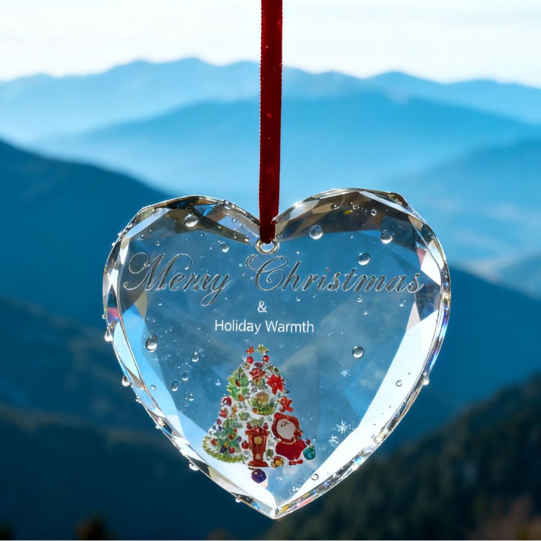 圆形心形水晶玻璃透明挂件情人节玻璃挂件挂饰创意图案跨境礼品