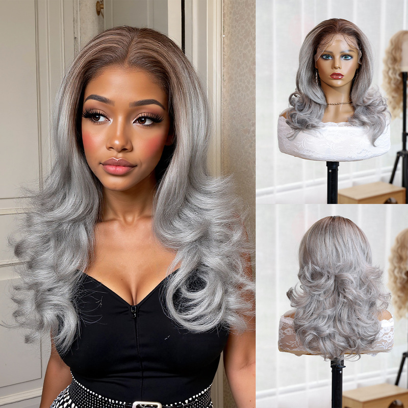 13*4 Lace Chemical Fiber Elastic Mesh Cap Multi-Color Full Head Wig 14inch Large Wavy Hair Women's Choice