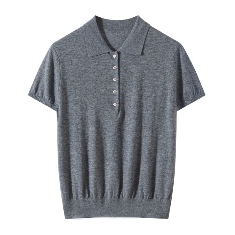 2026 Spring/Summer New Fine Wool Polo Collar Knit Short Sleeve Women's Solid Color Loose Pullover T-Shirt 2026 Spring/Summer New Fine Wool Polo Collar Knit Short Sleeve Women's Solid Color Loose Pullover T-Shirt