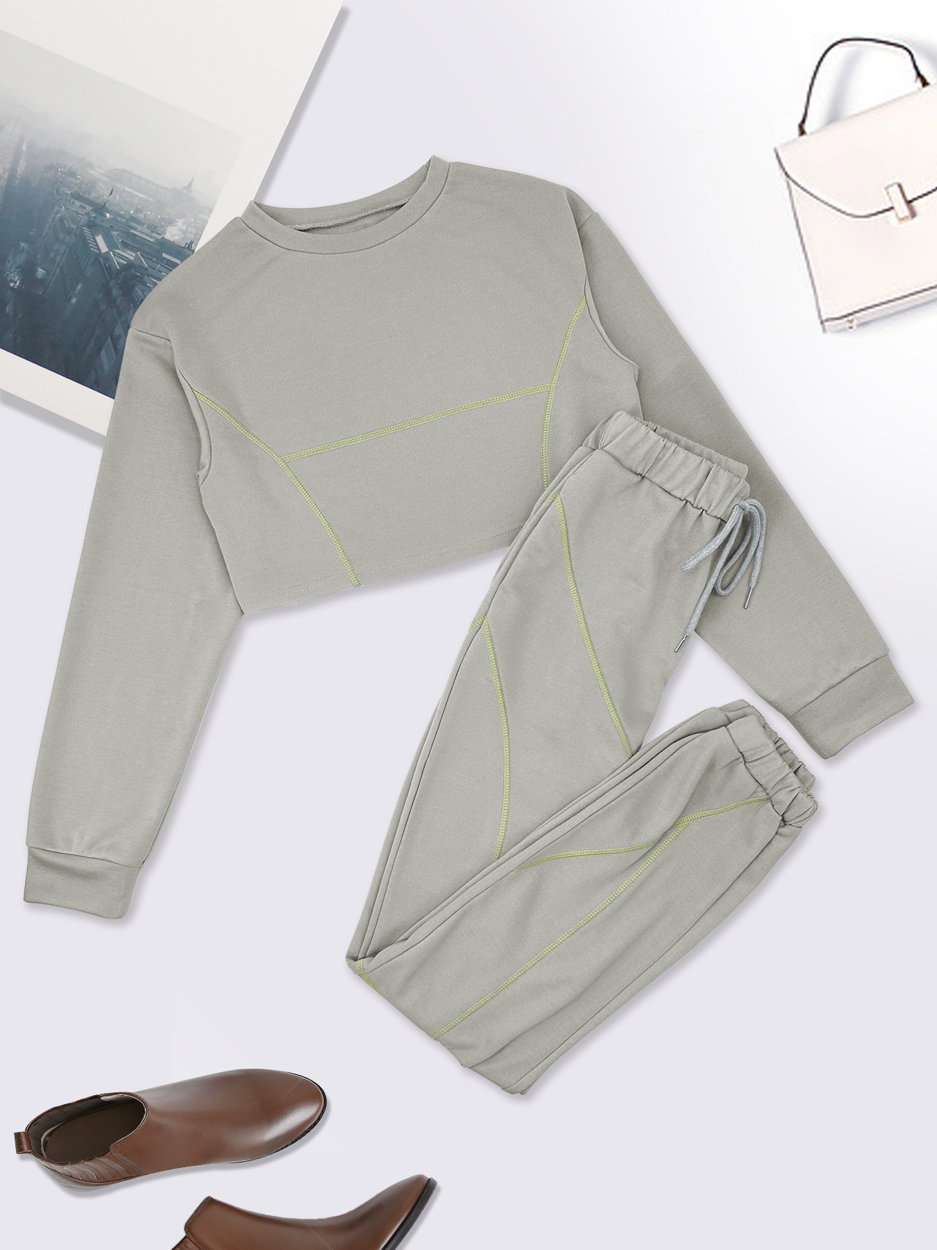 Women's Pant Sets Fleece Sweater And Trousers Suit Solid Colour_voghion.com