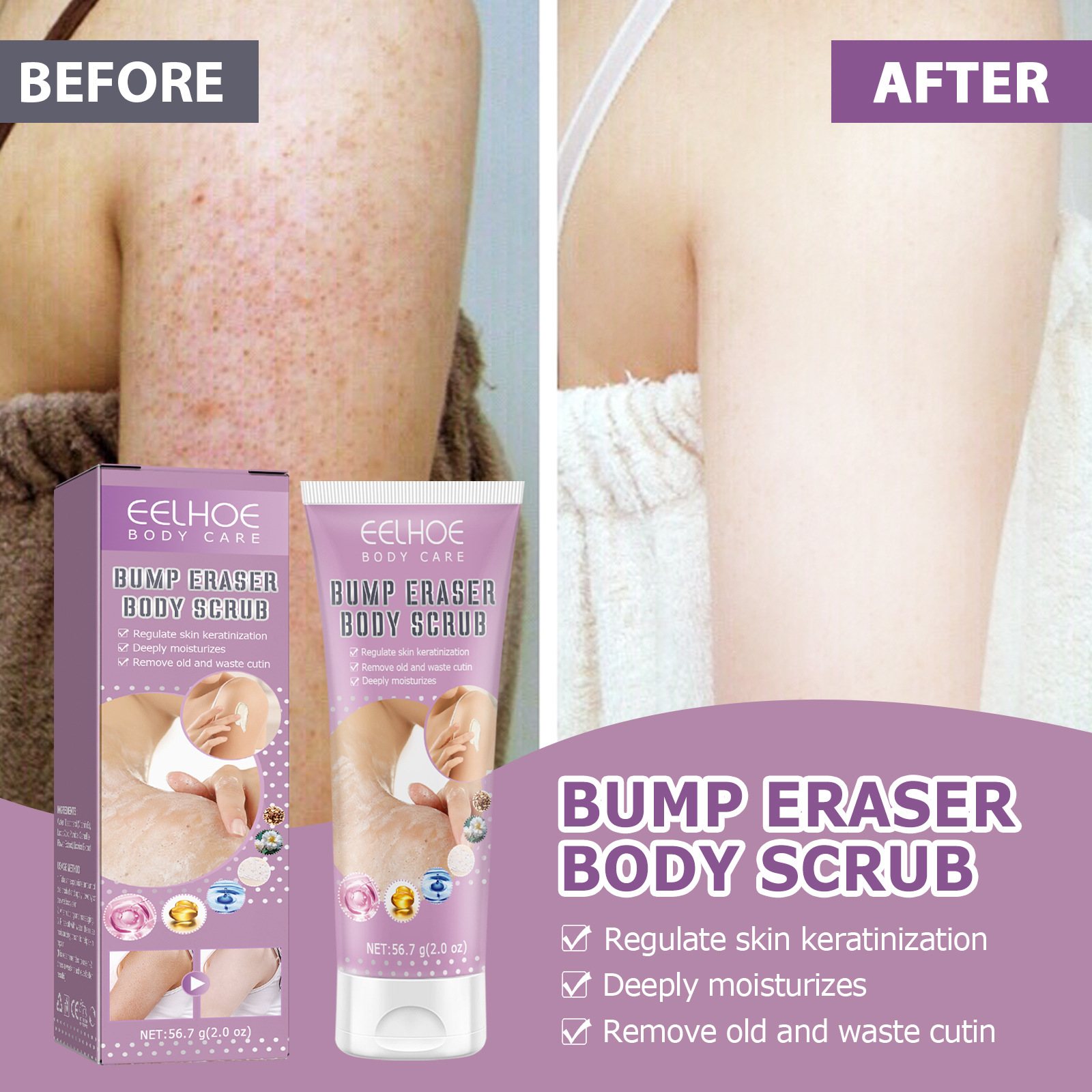 EELHOE Rough Body Scrub Feuchtigkeitsspendend, Peeling, glättende Hautreparatur, Reinigung trockener Haut_voghion.com