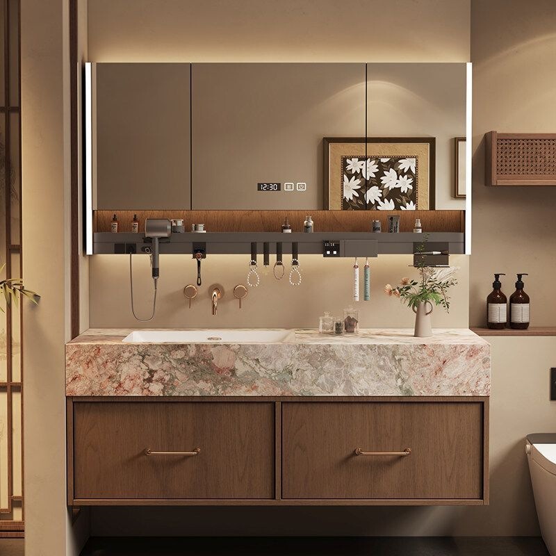 Four-Season Pink Slate Integrated Washbasin, Antique-Style Bathroom Cabinet, Ceramic Integrated Basin, Bathroom Sink Four-Season Pink Slate Integrated Washbasin, Antique-Style Bathroom Cabinet, Ceramic Integrated Basin, Bathroom Sink