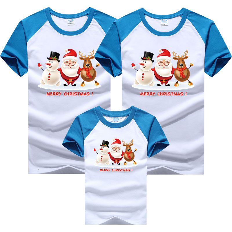 Navidad muñeco de nieve ciervo viejo padre-niño desgaste 2024 nueva moda una familia desgaste manga raglán color a juego manga corta Camiseta