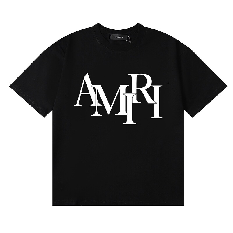 Trendy and Luxurious Amiri High-Quality Double-Yarn Pure Cotton Casual Short-Sleeve T-Shirt with Logo Print for Men and Women Trendy and Luxurious Amiri High-Quality Double-Yarn Pure Cotton Casual Short-Sleeve T-Shirt with Logo Print for Men and Women