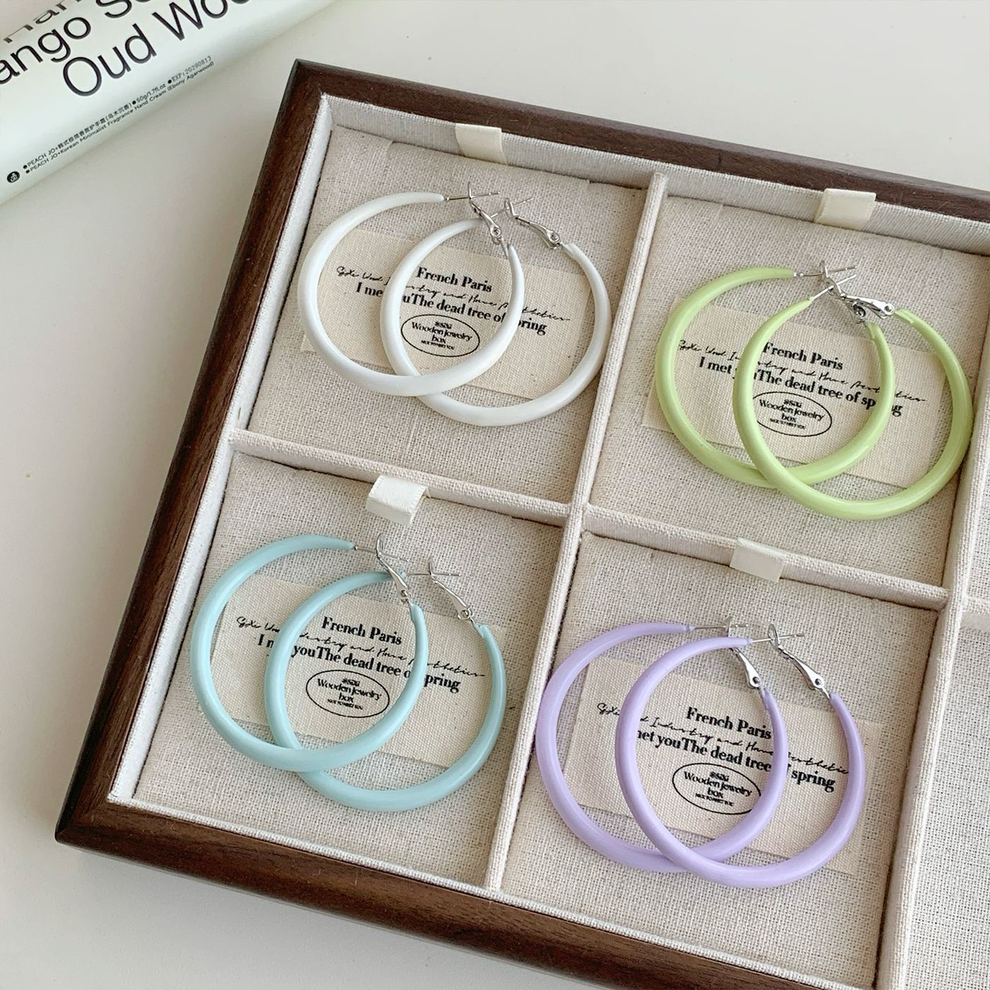 spring and summer cream big circle earrings design sense niche female silver needle dripping oil geometric macaron advanced all-match earrings