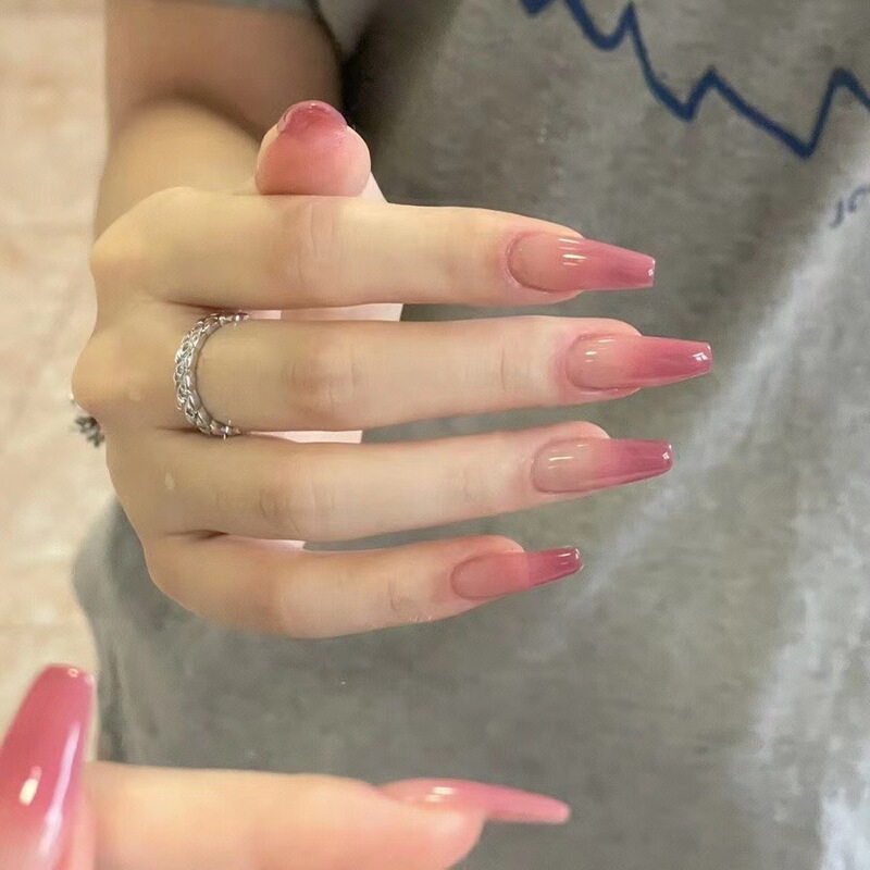 Hand-worn nail nail patch peach gradient ice nude White small red book explosions removable phototherapy