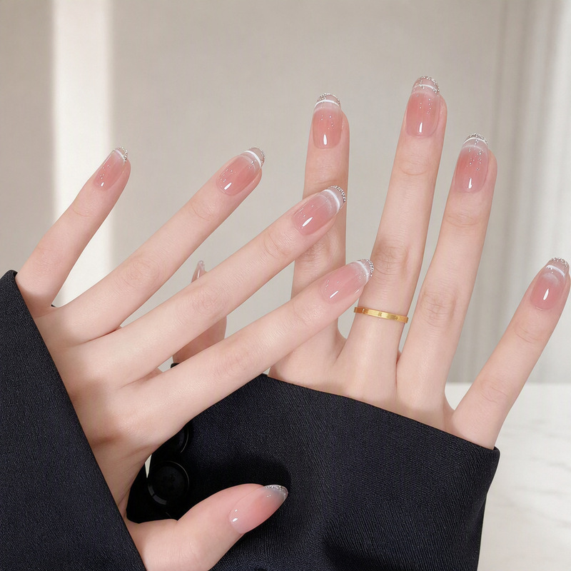 Nude French-Style Handmade Short Press-On Nails with a High-End Feel, Fresh and Brightening, Removable