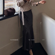 LS述致 御姐pu皮气质鱼尾包臀半身裙女2025秋冬新款女装长裙22699