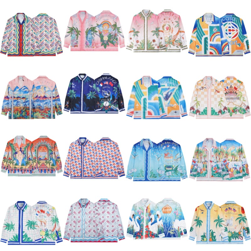 Cross-Border Wholesale Men's Shirts Trendy Brand Casablanca Casablanca Landscape Print Long-Sleeved T-Shirt Summer
