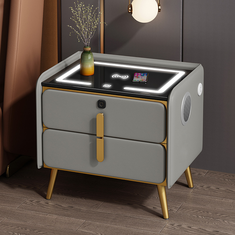 Madera maciza mesita de noche Luz de lujo de alto grado dormitorio simple moderna mesita de noche hogar roca placa pequeña mesita de noche gabinete de almacenamiento