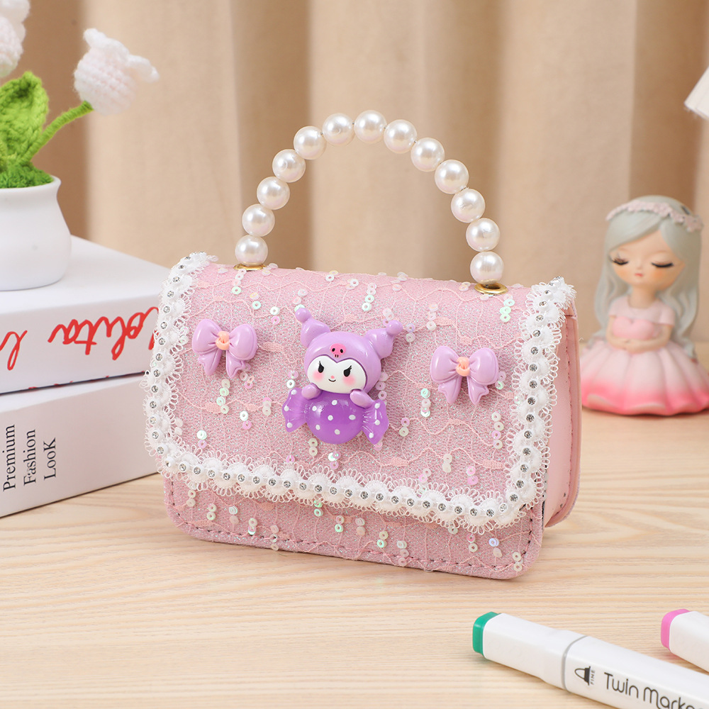 Bolsos infantiles, bonitos y divertidos, bolso de perlas para niñas, tarjetero de almacenamiento de la pequeña princesa Kuromi, monedero, mini
