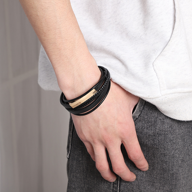 Amazon leather bracelet men's PU handmade retro bracelet European and American popular diy leather hand rope wholesale