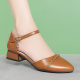 Closed toe sandals women's 2022 new summer middle-aged mom shoes soft leather caramel buckle hollow shoes