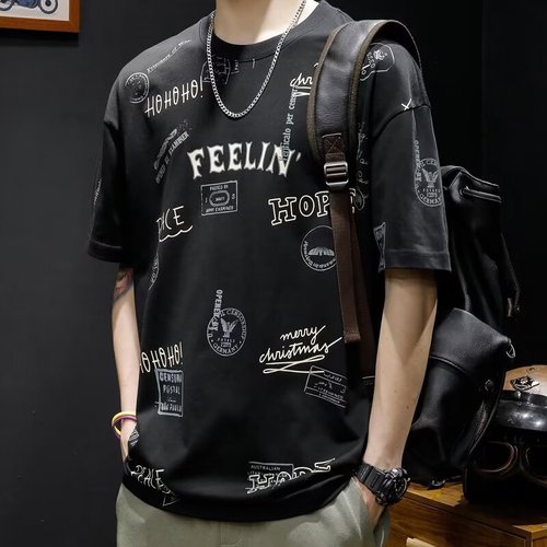 Men's Summer Short-Sleeve T-Shirt, Korean Style Fashion, Simple and Minimalist Half-Sleeve Top, Hong Kong Style Loose Casual Streetwear T-Shirt