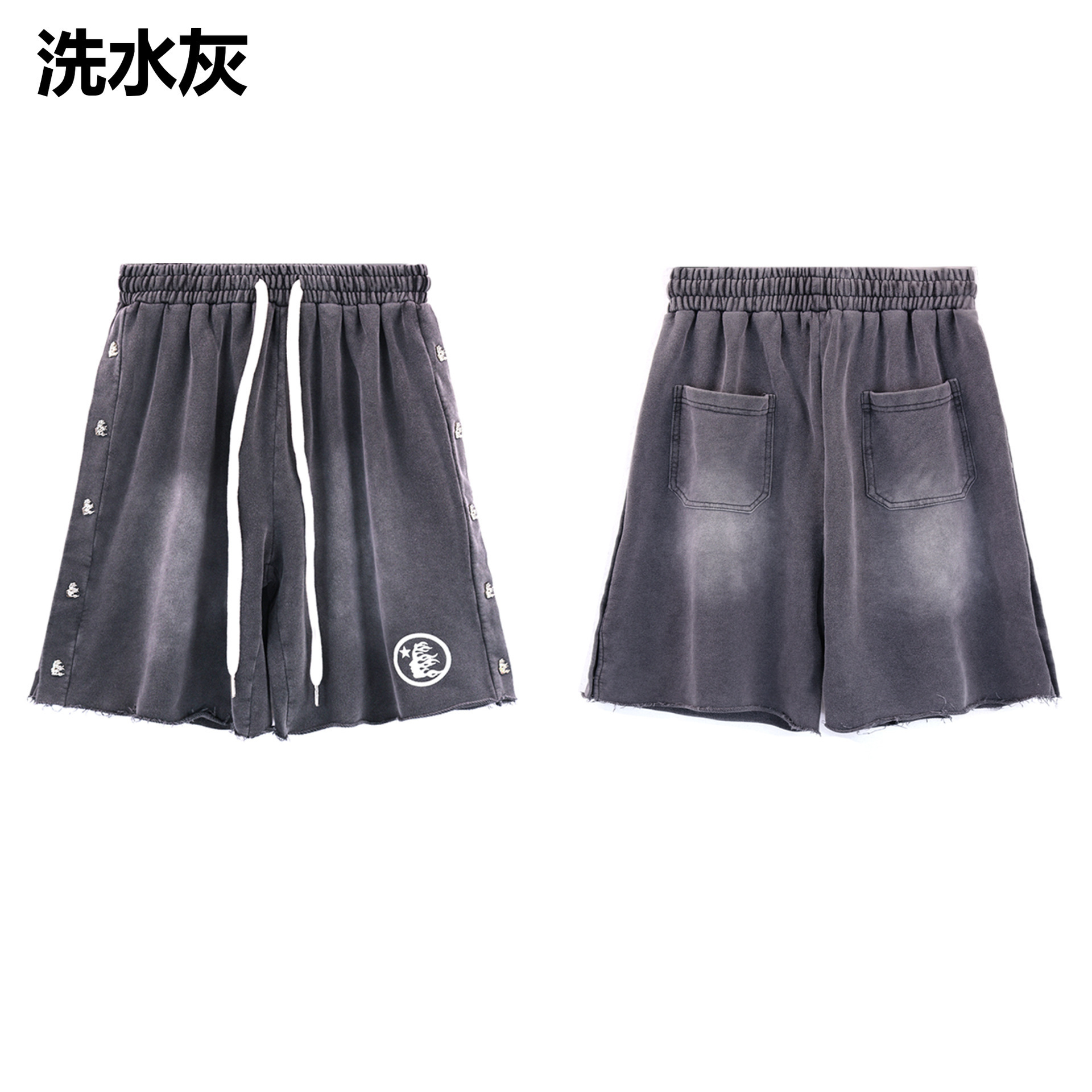 Hell Star lavando y desgastando pantalones cortos casuales 2024 verano nuevo estilo marca de moda europea y americana hip-hop pantalones de cinco puntos hombres y mujeres