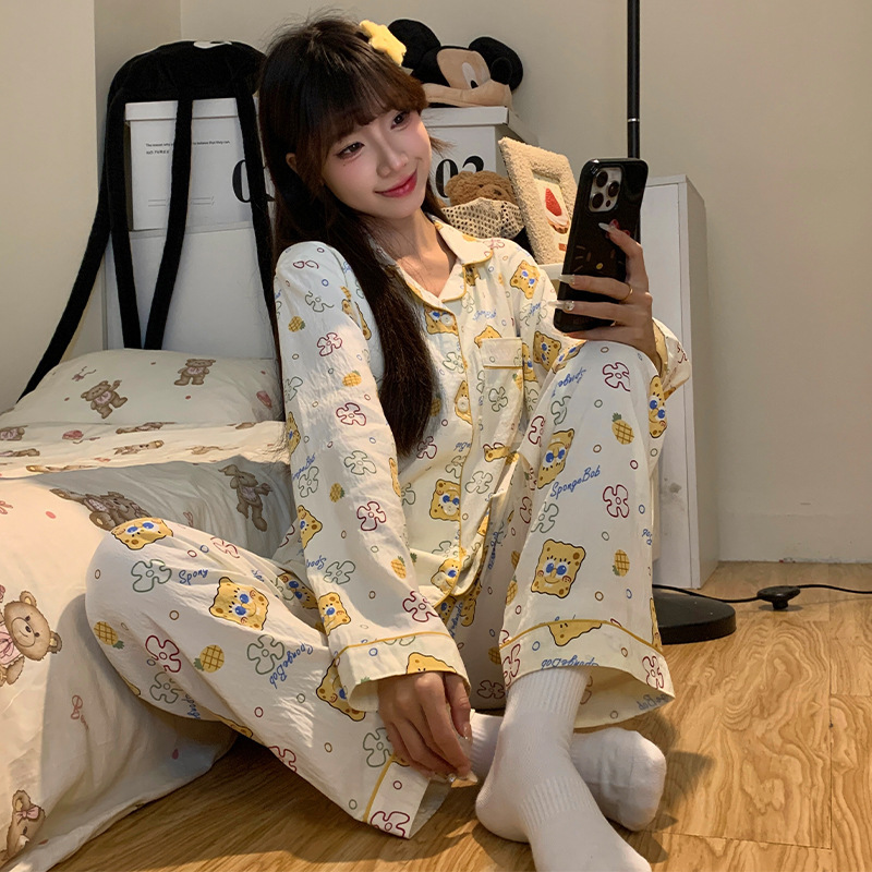 Spring and Autumn Long Sleeve Trousers Pajamas Women's Clouds Cotton Cartoon Cute Students Girls Can Wear Outer Home Clothes suit Spring and Autumn Long Sleeve Trousers Pajamas Women's Clouds Cotton Cartoon Cute Students Girls Can Wear Outer Home Clothes suit