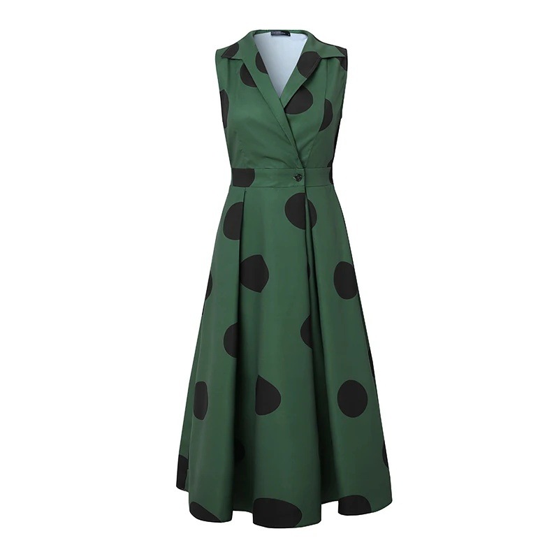 Summer Office Women's Sundress Elegant Polka Dot Maxi Dress Sleeveless Party Fashion Dress_ecoleips.com