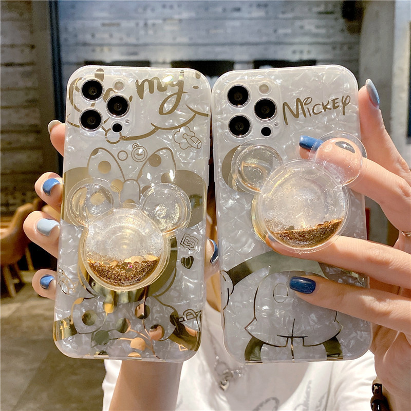 quicksand mickey bracket for iPhone16promax phone case apple 13/12 shell pattern x protective cover 15