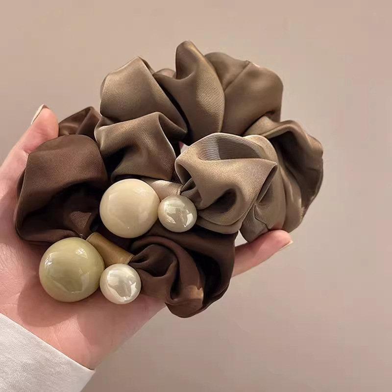 Perlas de terciopelo de alta sensación, anillo de cabello de intestino grande, temperamento femenino elegante, cuerda de cabello de cola de caballo baja, cuerda de cabello de alta elasticidad no dañada