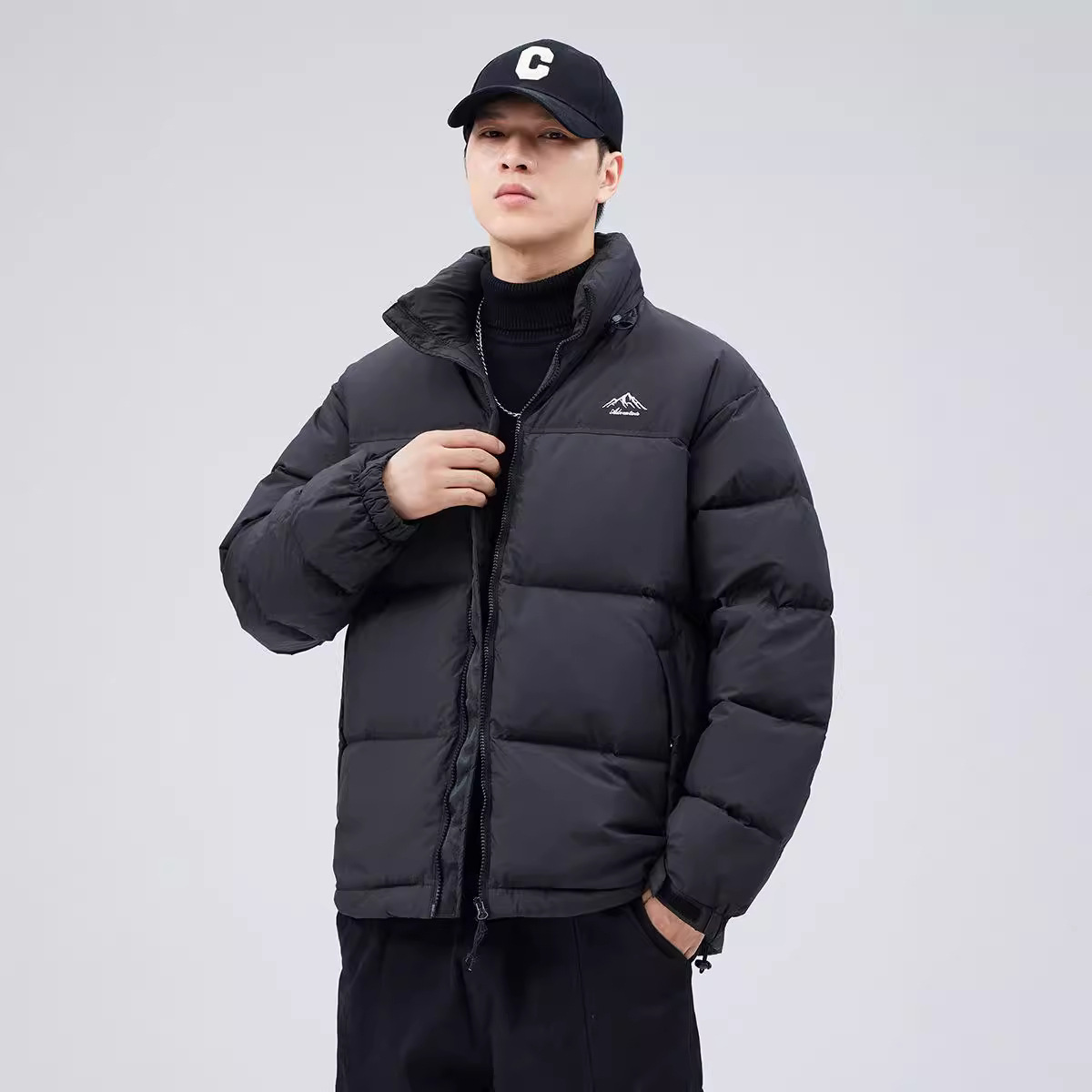 Demi-season warm short Japanese retro solid down jacket