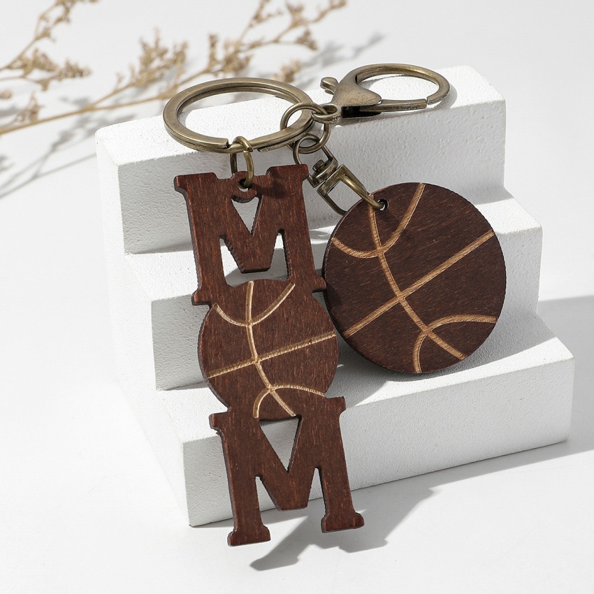 Casual, Holiday, Daily Occasion Sports Letter Basketball Football Wood Mother'S Day Unisex Keychain