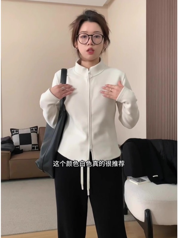 德绒加厚立领长袖卫衣外套女秋冬大码胖mm保暖双拉链开衫内搭上衣|undefined