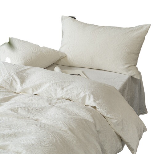 Class A simple pure white hotel B&B pure cotton washed cotton four-piece set with texture pattern for naked sleeping Nantong home textile wholesale