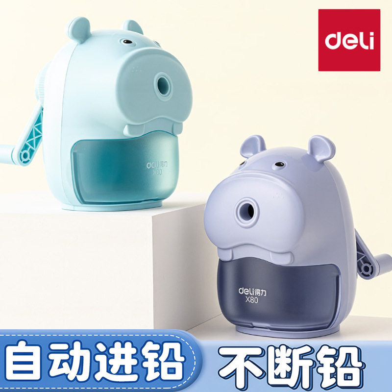 Deli X70/X80 Hippo Pencil Sharpener, Cute Self-Feeding Pencil, Thin-Shaped Pencil, Manual Pencil Sharpener for Children, Hand-Cranked