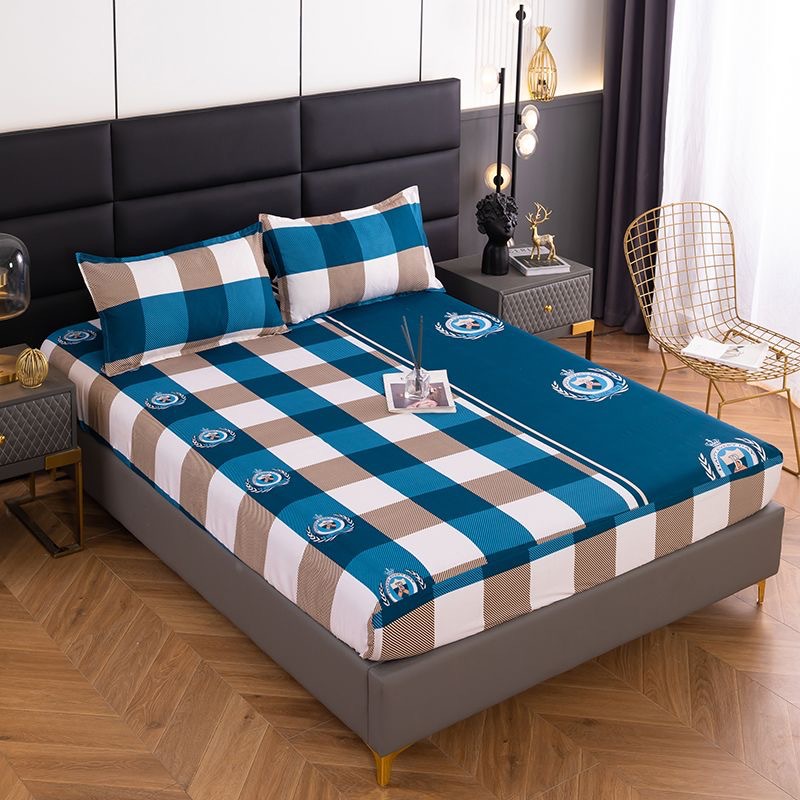Sombrilla de cama impresa en color puro Juego de cama doble de una pieza Funda protectora de sábana cepillada Juego de cama de tres piezas