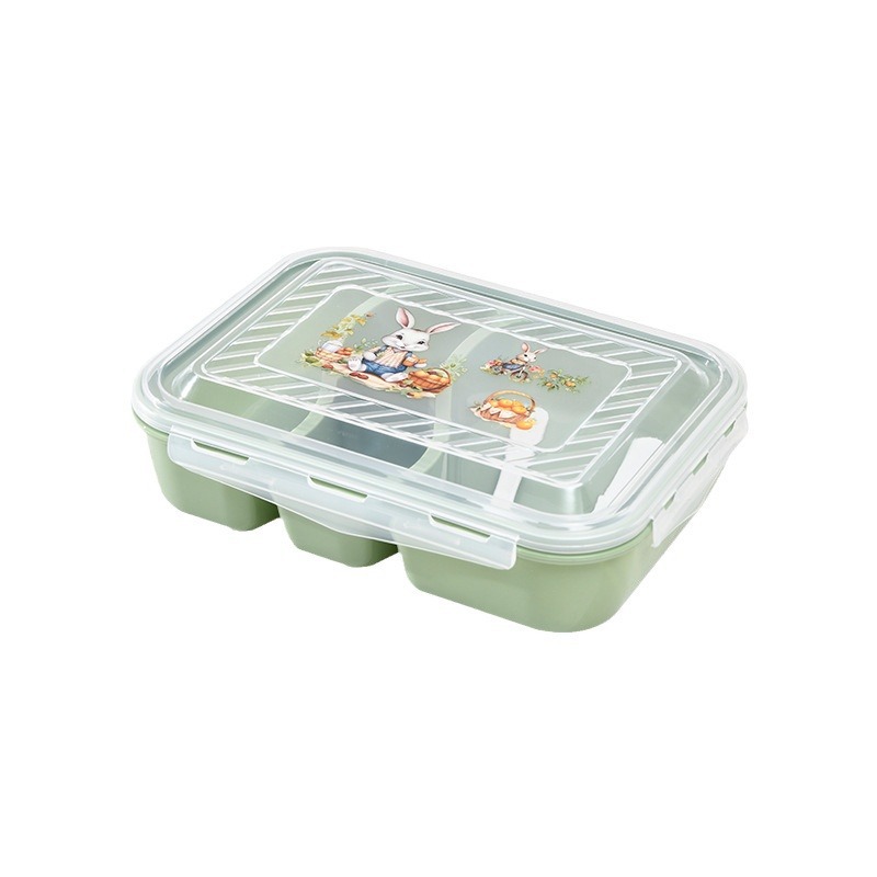 Caja de almuerzo de plástico al por mayor lindo cartón de dibujos animados portátil estudiante dividido caja de almuerzo de grado alimenticio puede microondas caja de almuerzo de gran capacidad