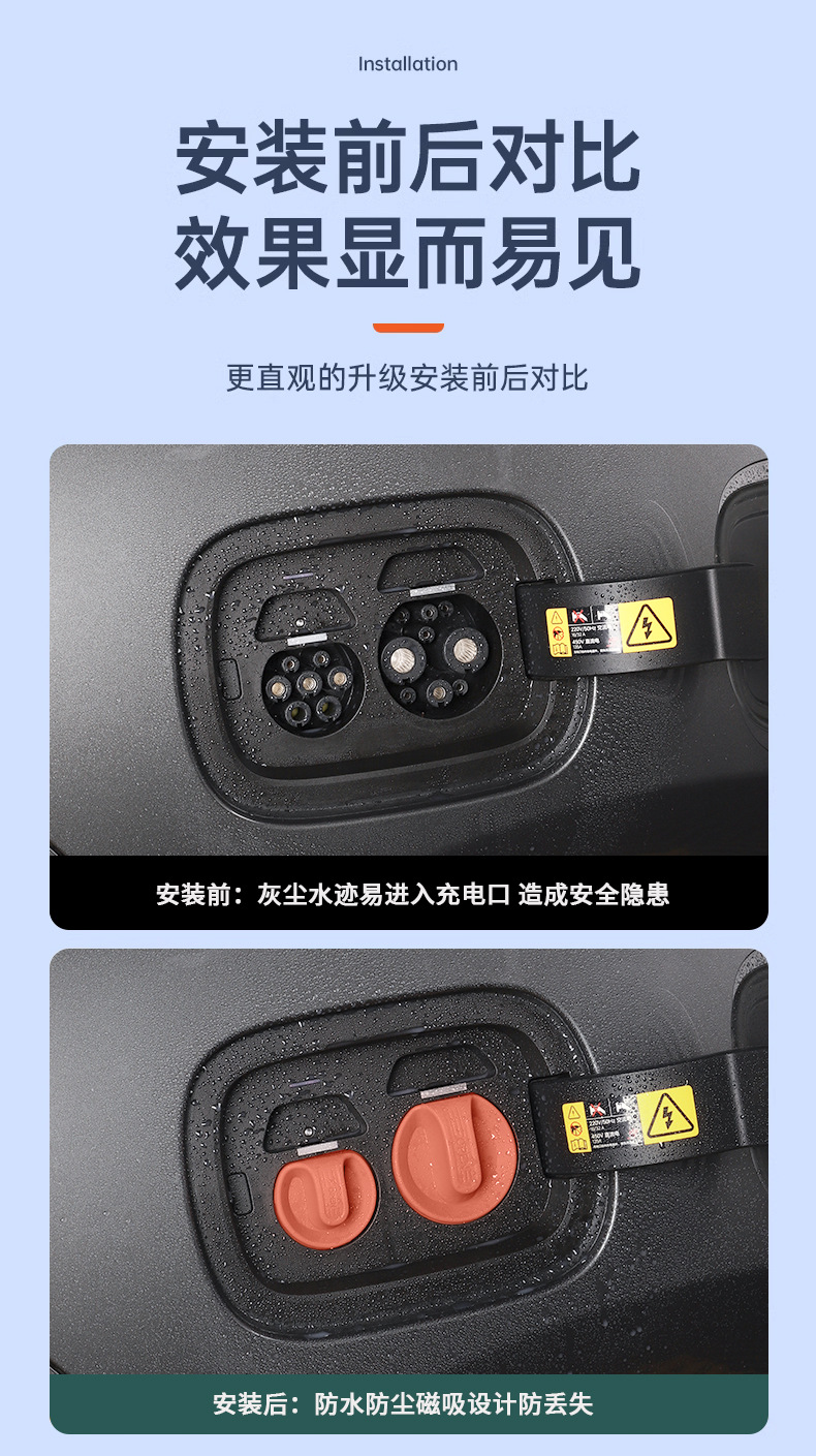 Suitable for Ideal L6L7L8L9 Charging Port Magnetic Cover Silicone Waterproof Protective Cover Accessories Car Supplies Black Technology