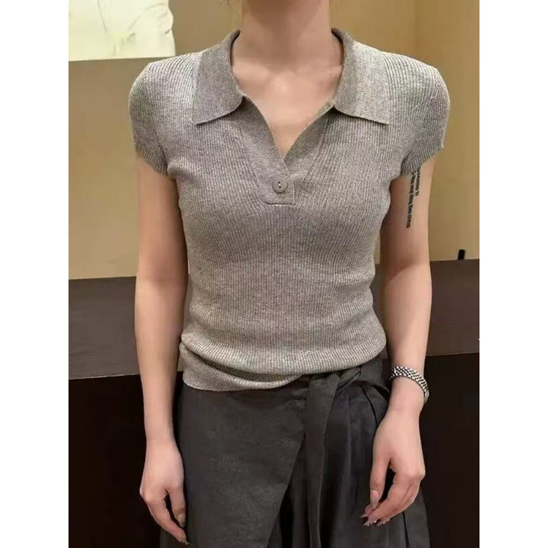 Fine Wool Base Layer Shirt, New Summer Style, Breathable and Lightweight, Women's Slim-Fit Collared T-Shirt, Slimming and Figure-Flattering, Short-Sleeved