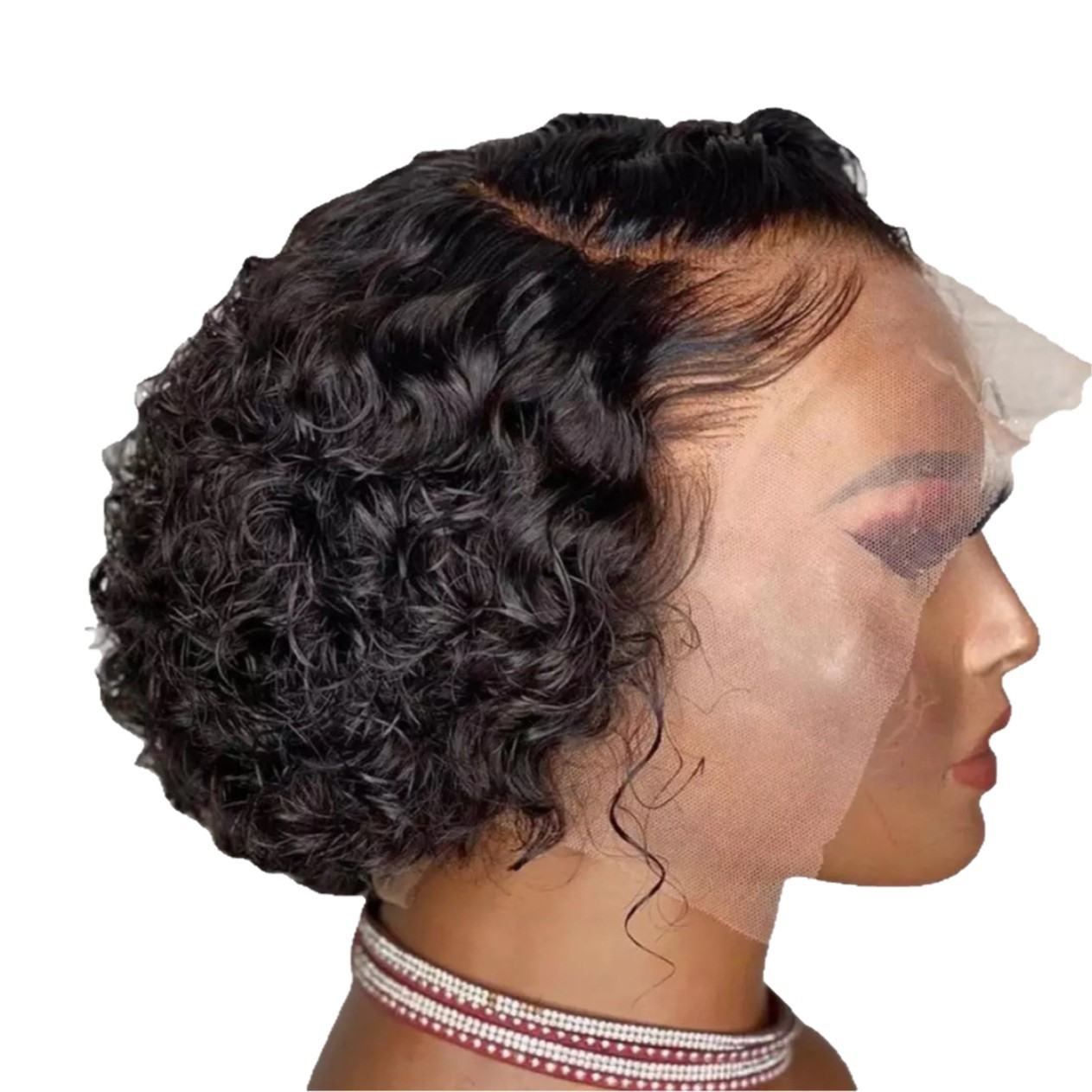 Parrucca sintetica corta da donna, con capelli ricci, realistici, soffici e piccoli, nera_voghion.com
