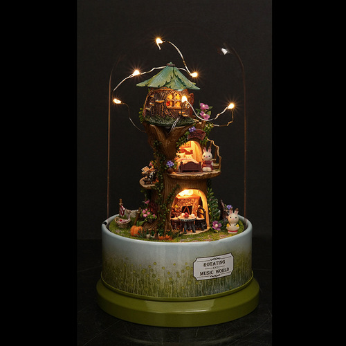 Zhiquwu handmade diy cabin rotating children's music box music box model toys wholesale and high-quality gifts