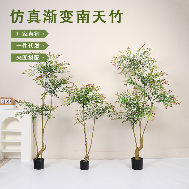 Simulación Gradiente Nantian Bamboo Plantas verdes falsas Plantas en maceta Sala de estar Gran piso Decoración de árbol falso Decoración Planta de simulación