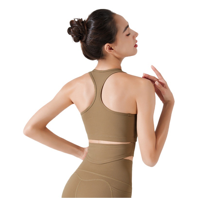 Correa de hombro ancha de Europa y América ropa interior deportiva de las mujeres a prueba de golpes corriendo push up Yoga con almohadilla en el pecho Chaleco de entrenamiento belleza sujetador trasero