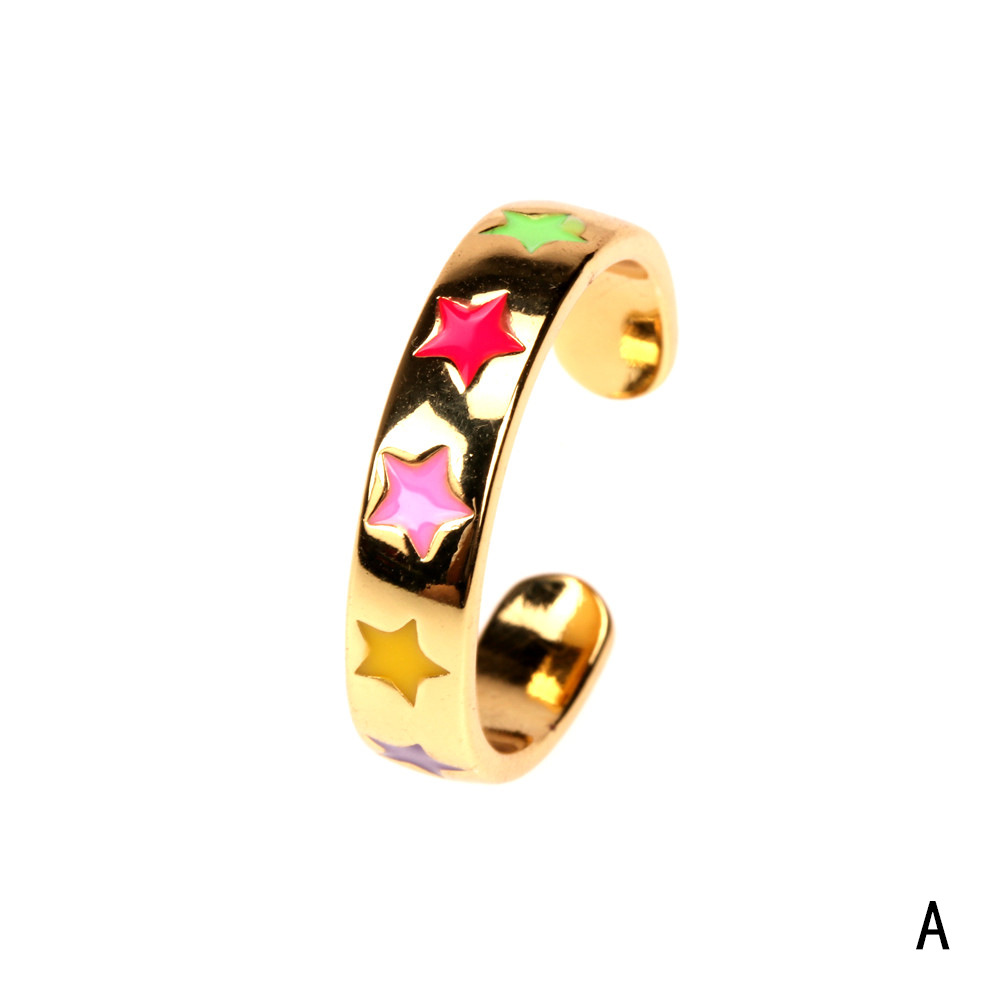 Fashion Color Dripping Oil Star Copper Ring Wholesale display picture 16