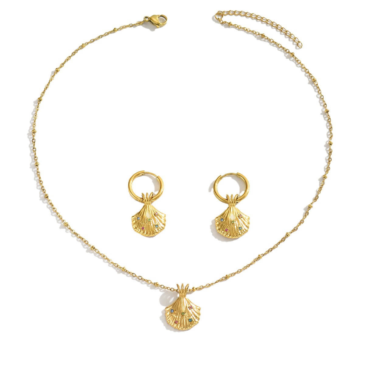 Ocean Style Shell Inlaid Gemstone Jewelry Set For Women Necklace_voghion.com