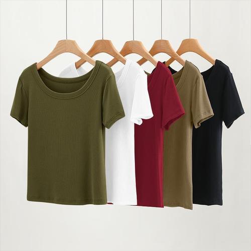 Threaded Women's Short-Sleeve T-Shirt, 2025 Summer Collection: Loose-Fit Plus-Size Crew Neck Top in Stylish Korean Style—Perfect as a Base Layer