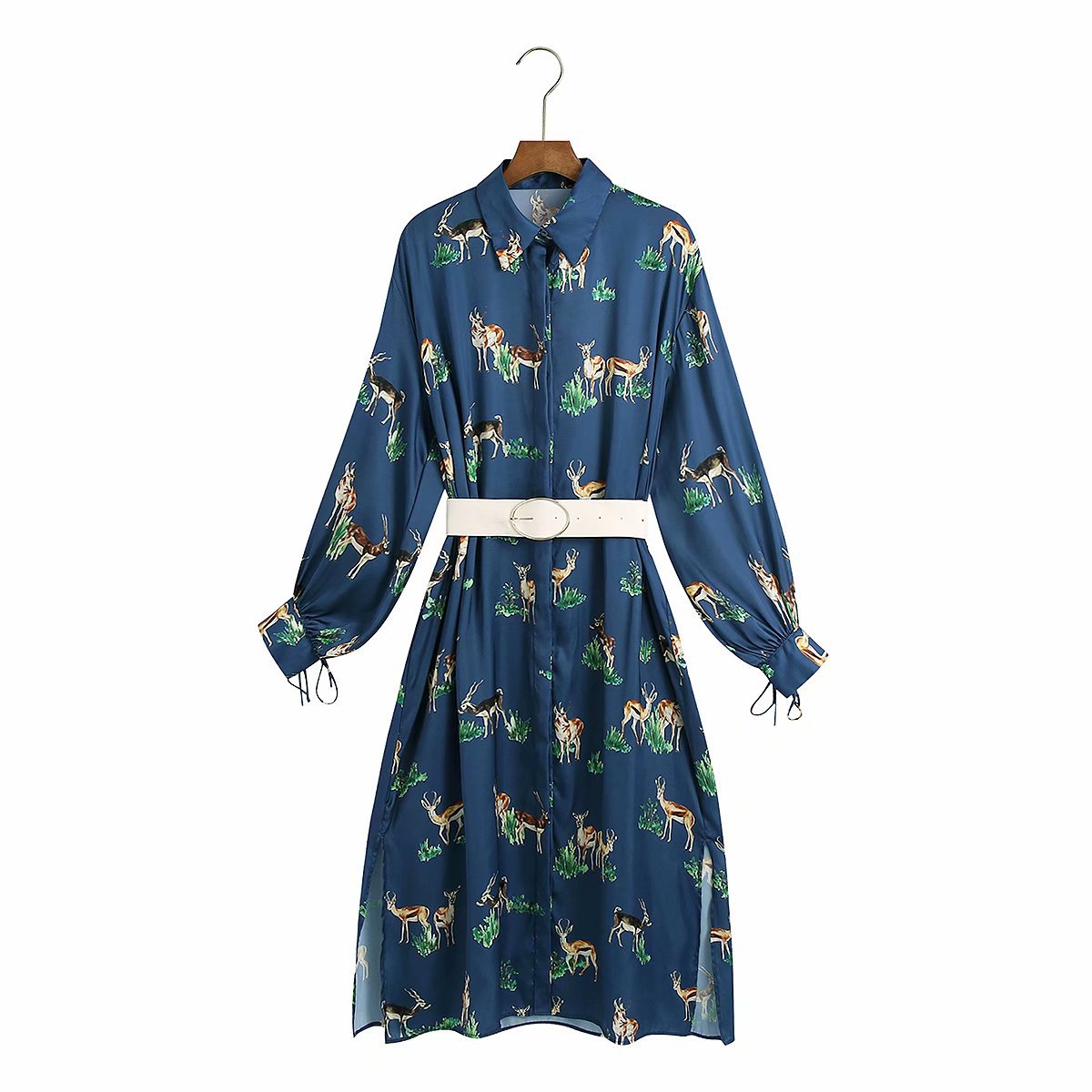 winter silk satin printed shirt long sleeve dress NSAM22453