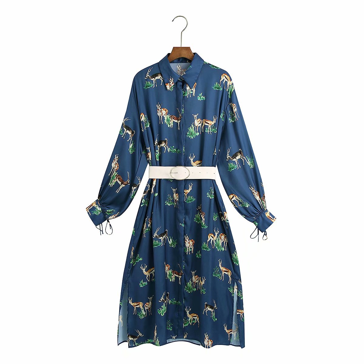 winter silk satin printed shirt long sleeve dress  NSAM22453