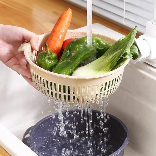 Multifunctional double-layer thickened drain basket portable kitchen plastic hollow drain basket for washing rice and vegetables