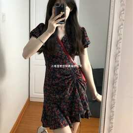 改良款，下单前请看实物黑色碎花连衣裙女夏新款小个子法式泡