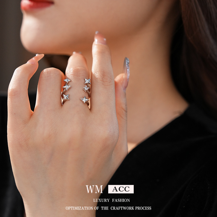 zircon star open-end ring niche personalized cold style exquisite index finger ring light luxury high sense fashion ornament female