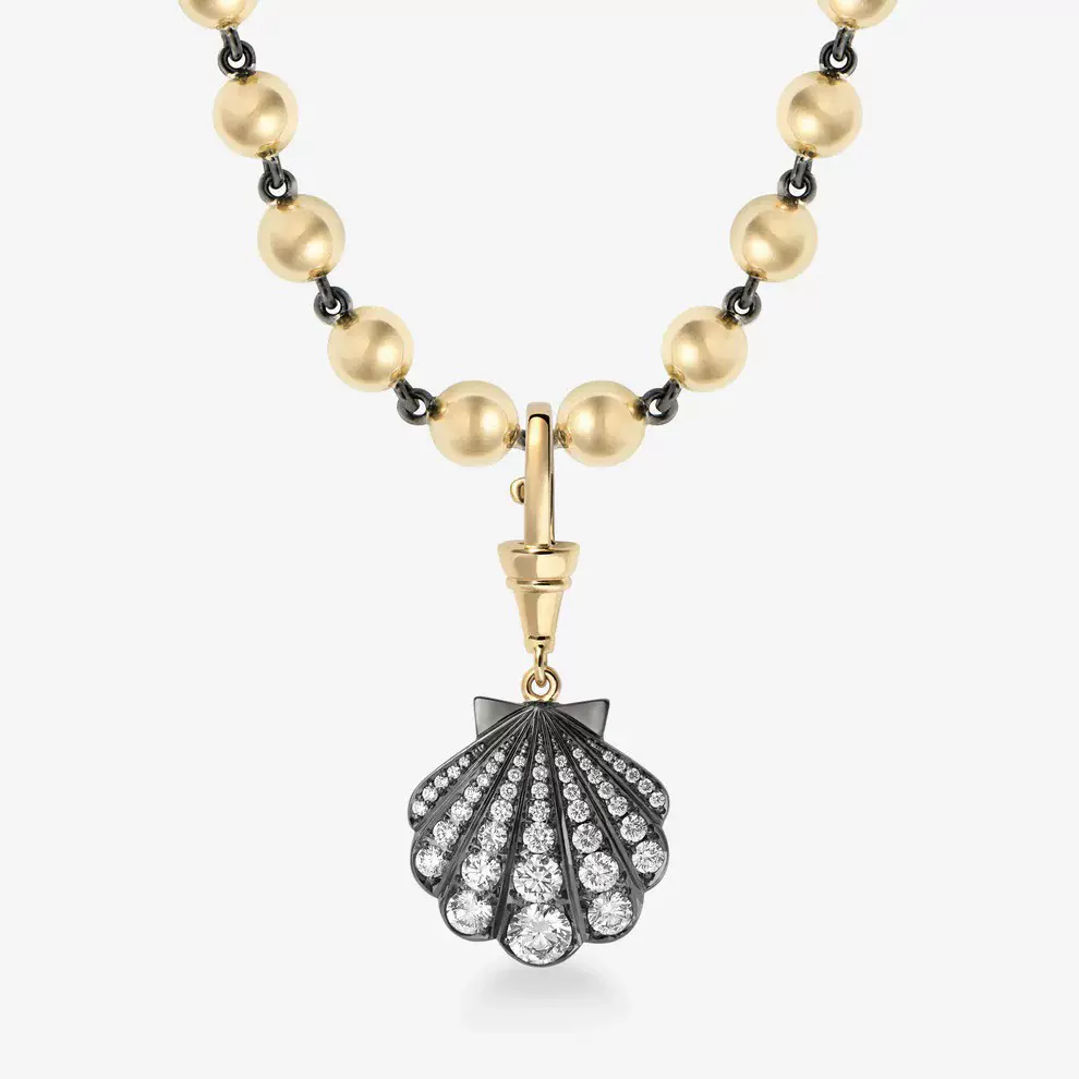 跨境外贸18K黑金培育钻石吊坠贝壳项链工厂定9K金14K金Pt950铂金