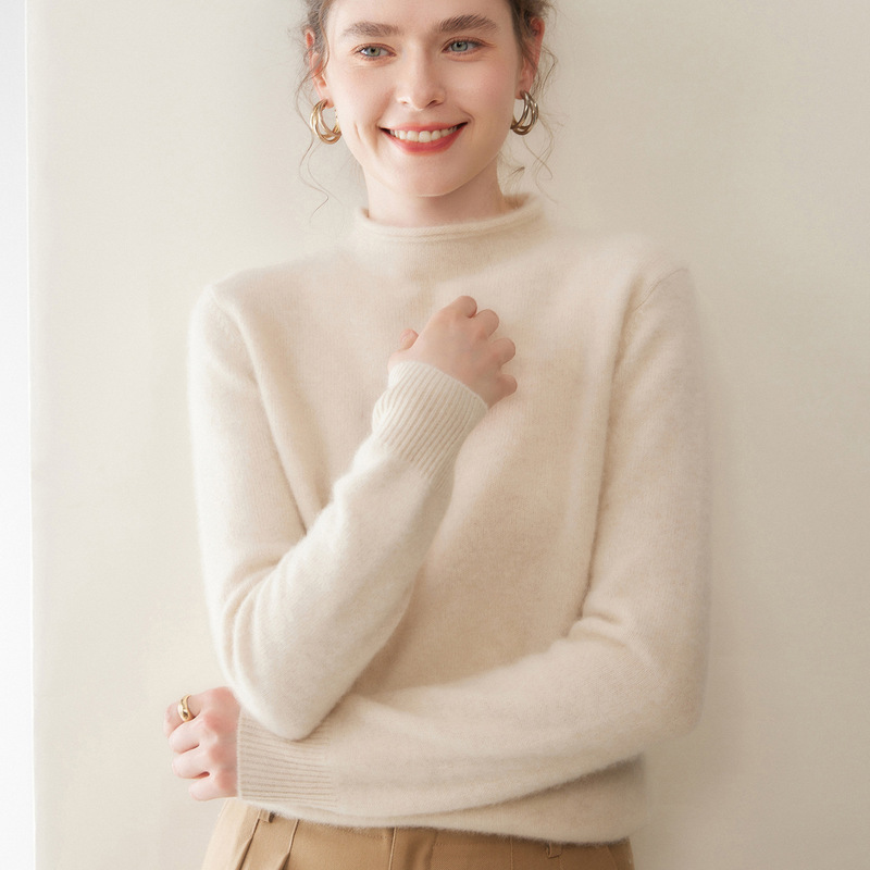 Soft and Cozy ~ Double-Layer Thickened Baby Cashmere Sweater for Women, Half-High Collar Pullover Knit Top for Autumn and Winter