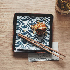 日式壽司盤小吃碟 高溫釉下彩手繪餐具海波紋創意餐廳長方盤方盤