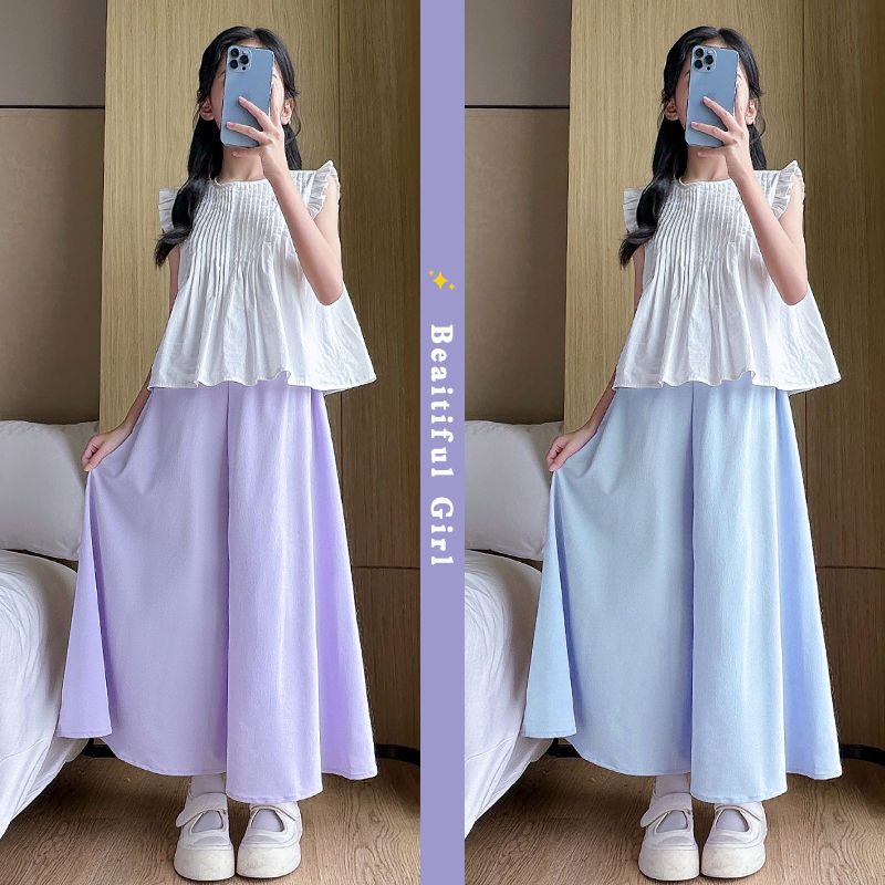 Girls Summer Thin Casual Culottes New Large Children's Western Style Pants Summer Casual Wide Leg Pants