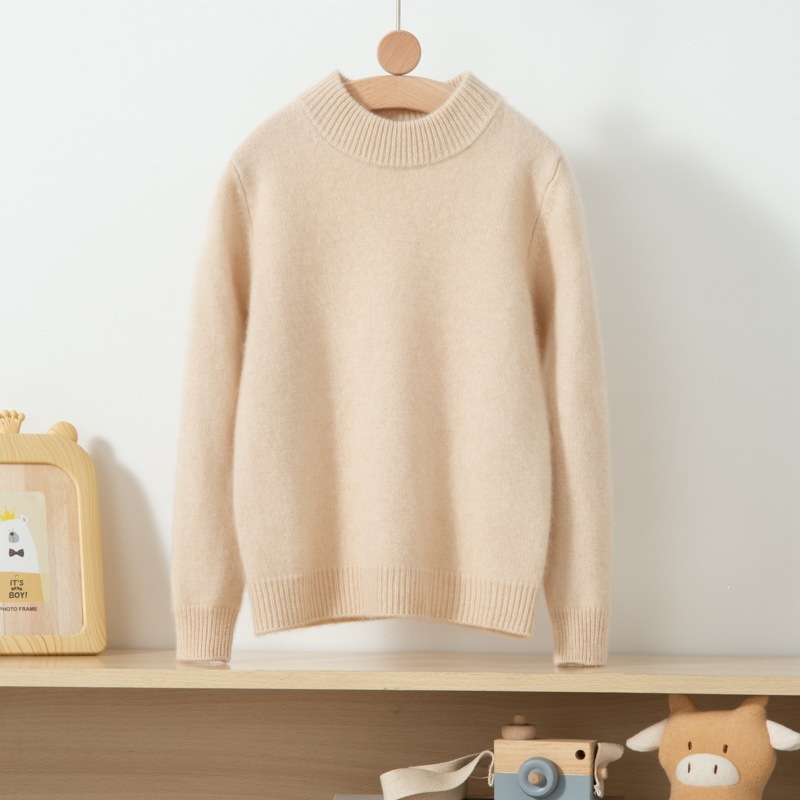 Children's cashmere sweater, boys and girls, semi-high collar, solid color, thick knitted cashmere sweater, girls' base layer, baby warm