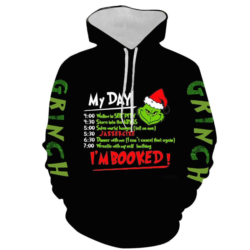 Cross-border new green hair monster Grinch 3D digital printing European and American foreign trade Christmas sweater men's and women's hooded sweater Cross-border new green hair monster Grinch 3D digital printing European and American foreign trade Christmas sweater men's and women's hooded sweater